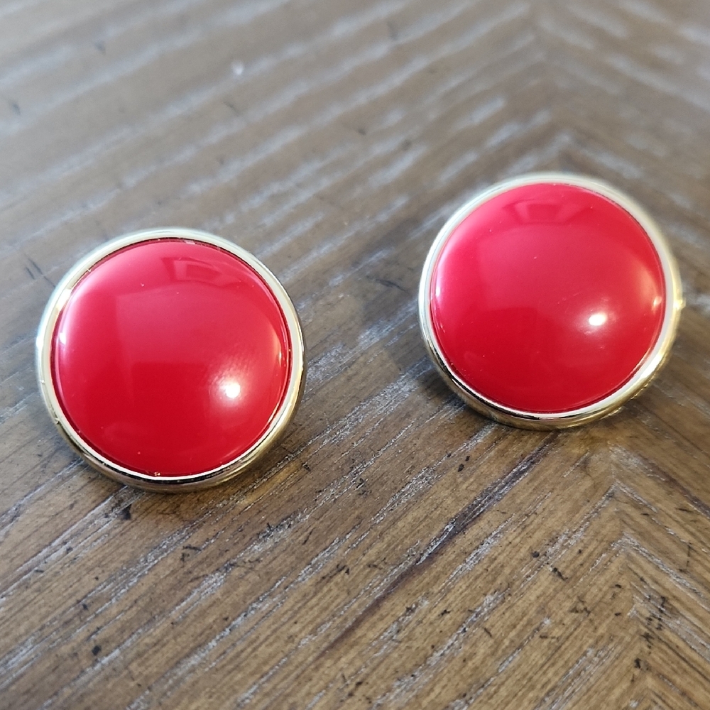 Red and Gold Tone Clip-on Earrings